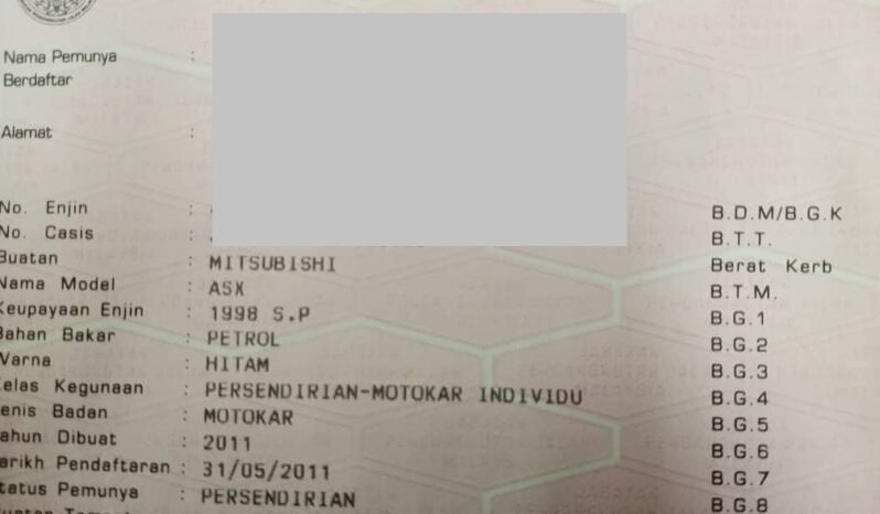 Mitsubishi ASX 2.0 MIVEC (A) F/SERVICE RECORD -TY full